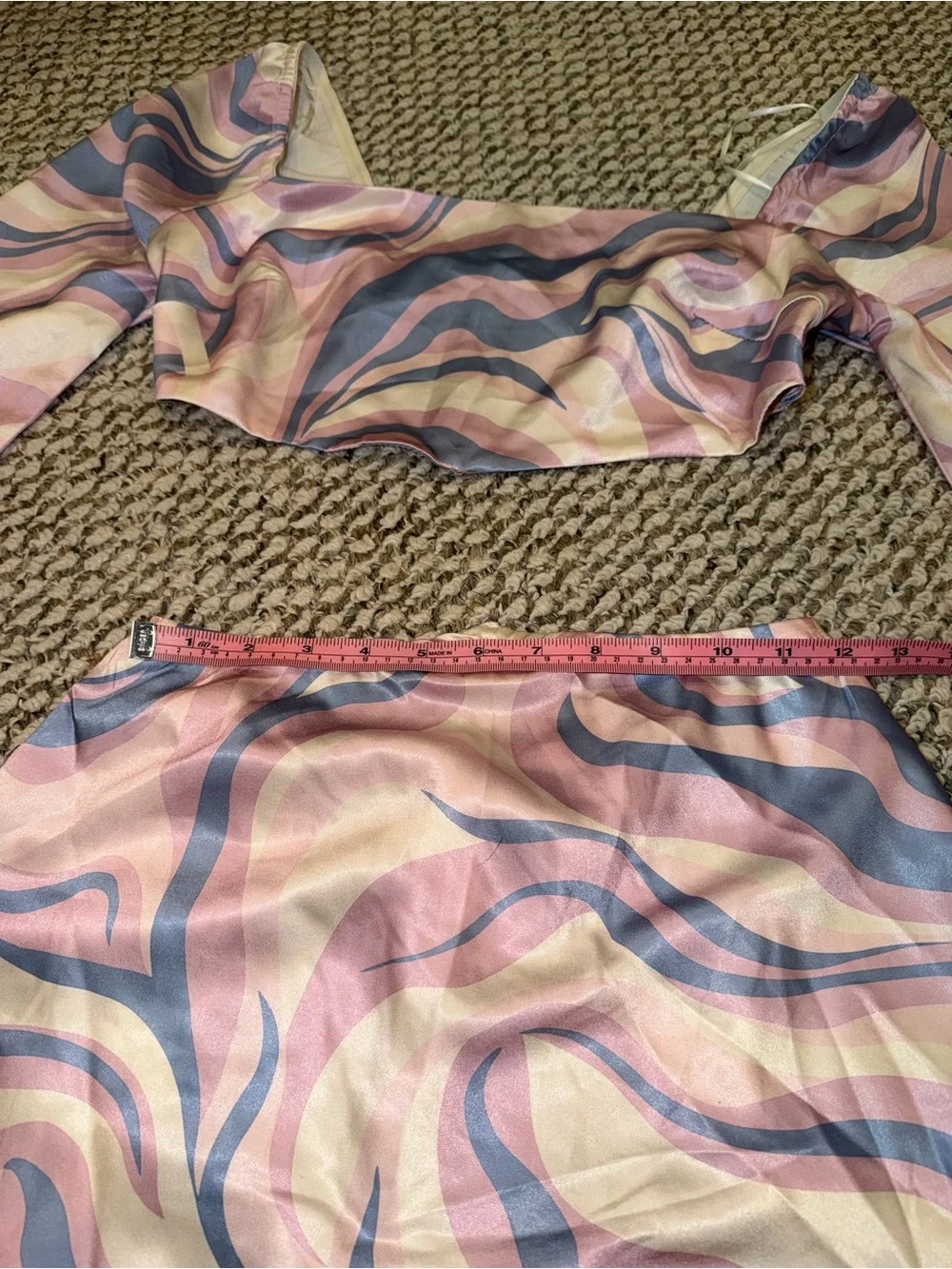 Princess Polly Pastel Swirl Mini Skirt and Top Set in Pink, Blue, Cream Size 10